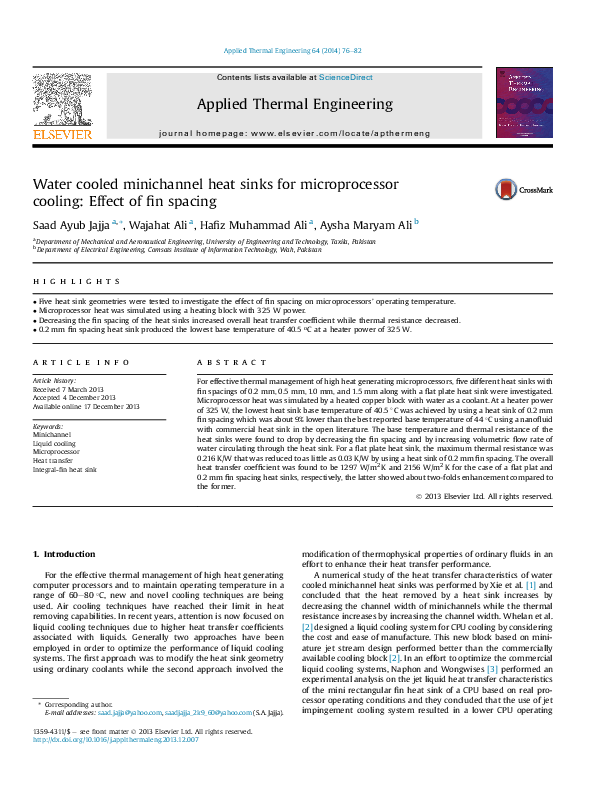 (PDF) Water cooled minichannel heat sinks for microprocessor cooling ...