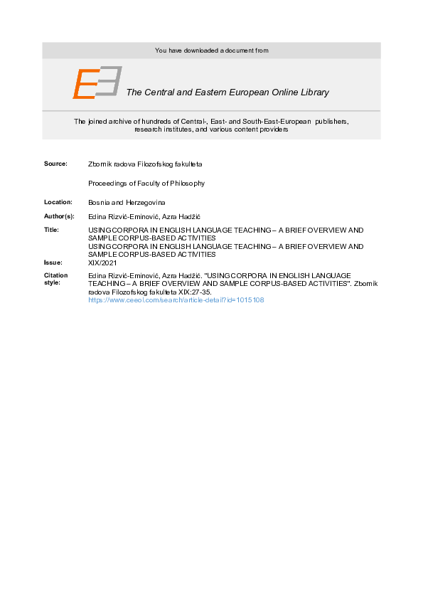(PDF) USING CORPORA IN ENGLISH LANGUAGE TEACHING A BRIEF OVERVIEW AND