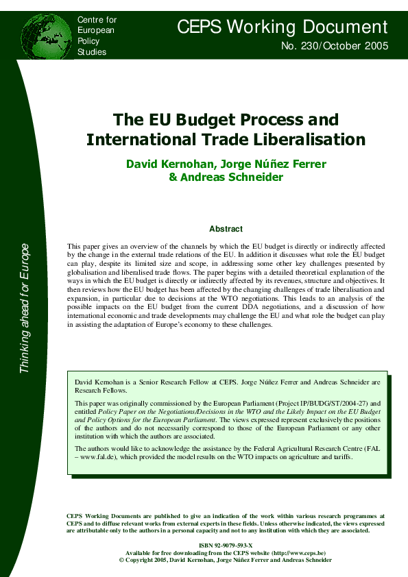 (PDF) The EU Budget Process and International Trade Liberalisation ...