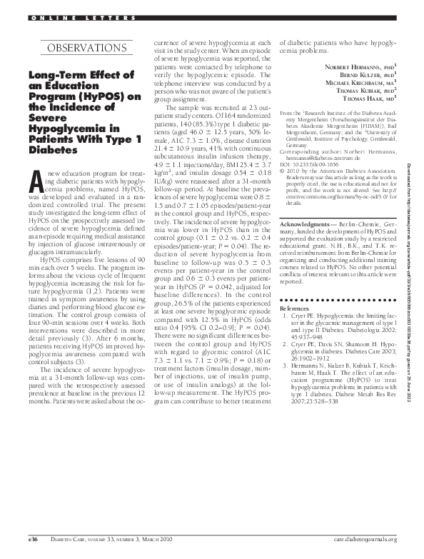 (PDF) Long-Term Effect of an Education Program (HyPOS) on the Incidence ...