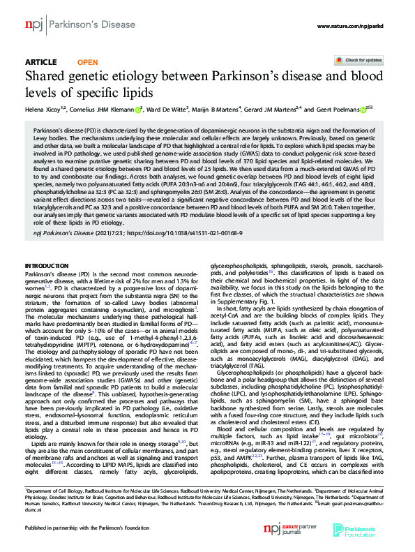 (PDF) Shared genetic etiology between Parkinson’s disease and blood ...