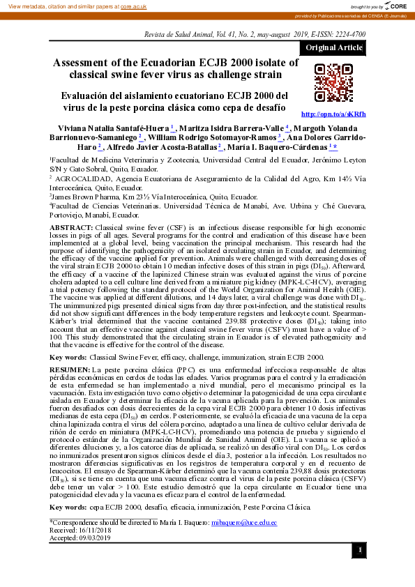 (PDF) Evaluación del aislamiento ecuatoriano ECJB 2000 del virus de la ...