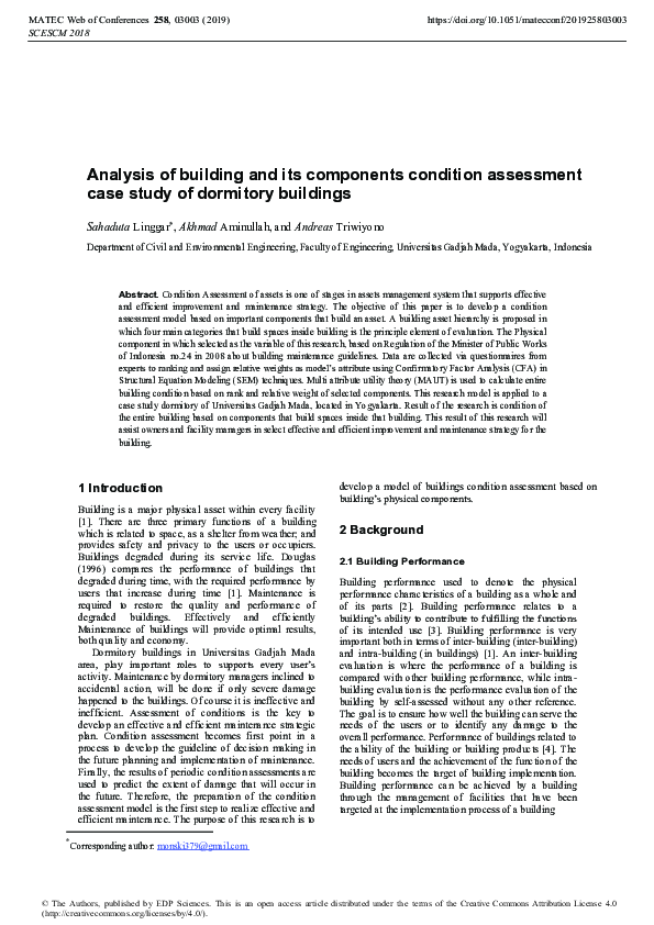 (PDF) Analysis of building and its components condition assessment case ...