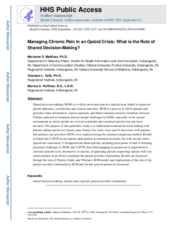 (PDF) Managing Chronic Pain in an Opioid Crisis: What Is the Role of ...