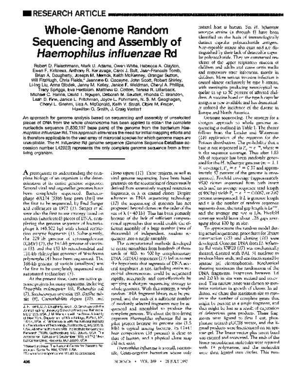 (PDF) WholeGenome Random Sequencing and Assembly of Haemophilus influenzae Rd Will FitzHugh