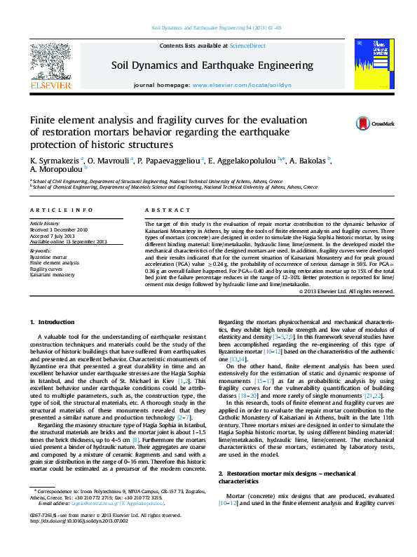 (PDF) Finite element analysis and fragility curves for the evaluation ...