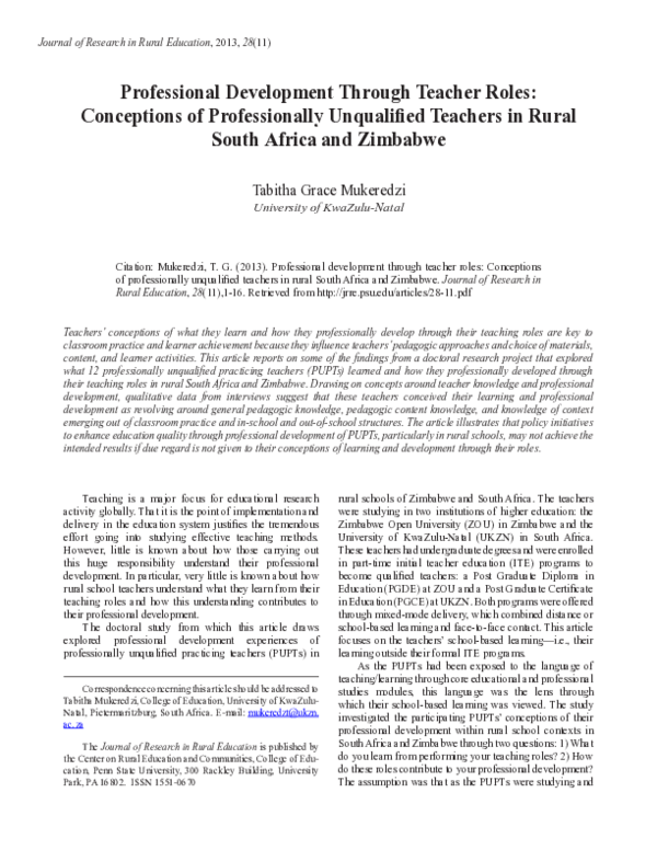 (PDF) Professional Development Through Teacher Roles: Conceptiions of ...