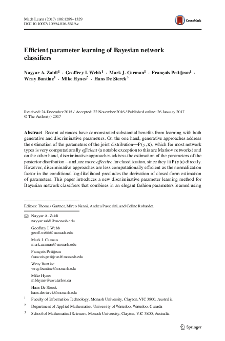 (PDF) Efficient parameter learning of Bayesian network classifiers