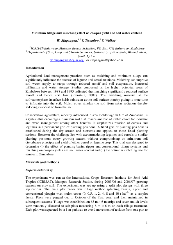 (PDF) Minimum tillage and mulching effect on cowpea yield and soil ...