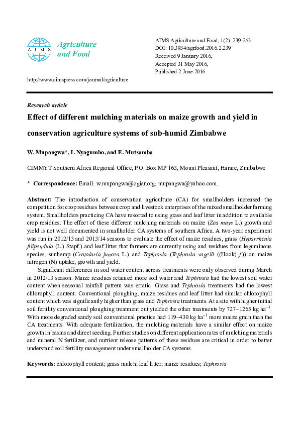 (PDF) Effect of different mulching materials on maize growth and yield ...