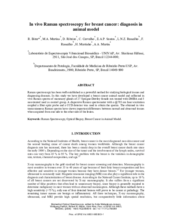 (PDF) In vivo Raman spectroscopy for breast cancer: diagnosis in animal ...