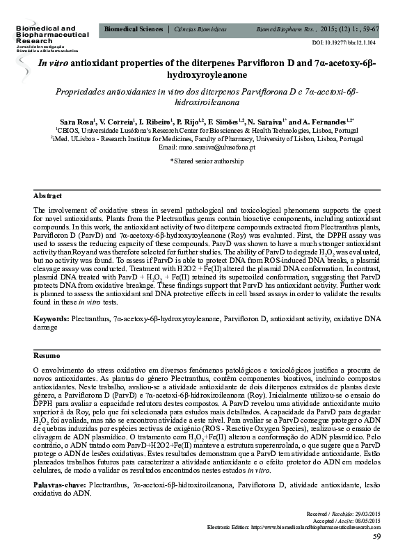 (PDF) In vitro antioxidant properties of the diterpenes Parvifloron D ...