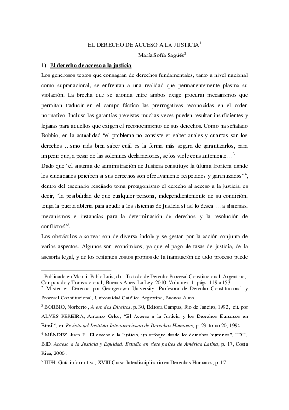 (PDF) EL DERECHO DE ACCESO A LA JUSTICIA 1 María Sofía Sagüés 2