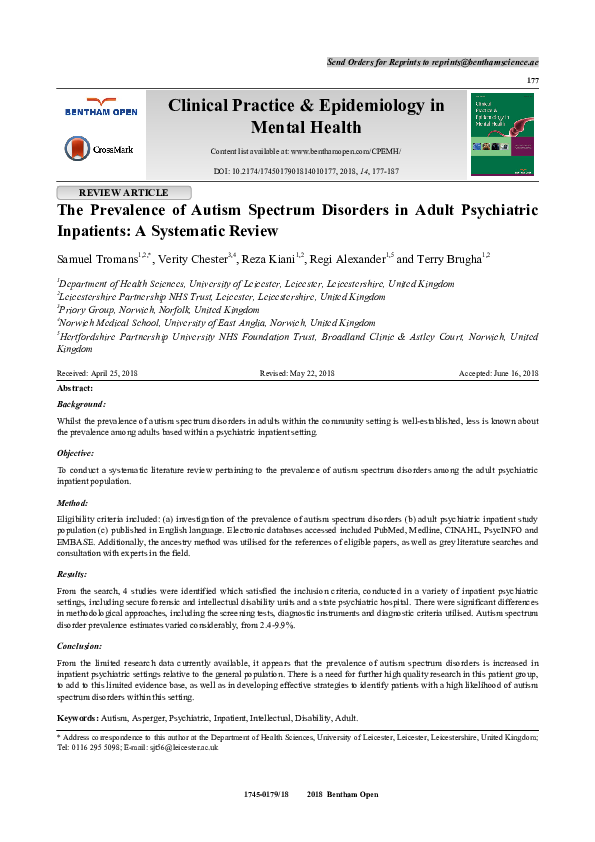(PDF) The Prevalence of Autism Spectrum Disorders in Adult Psychiatric ...