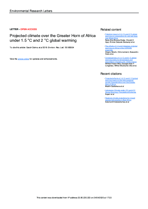 (PDF) Projected climate over the Greater Horn of Africa under 1.5 °C ...