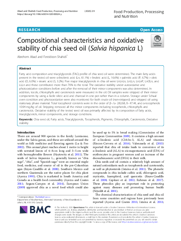 (PDF) Compositional characteristics and oxidative stability of chia ...