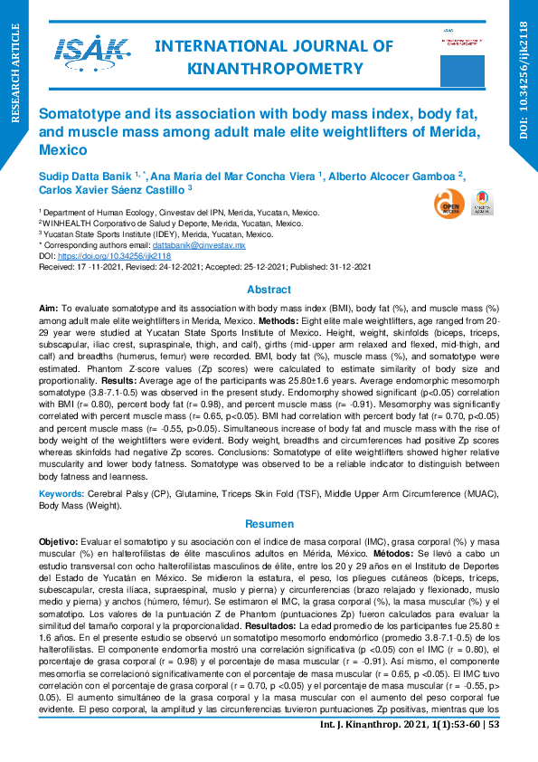 (PDF) Somatotype and its association with body mass index, body fat ...