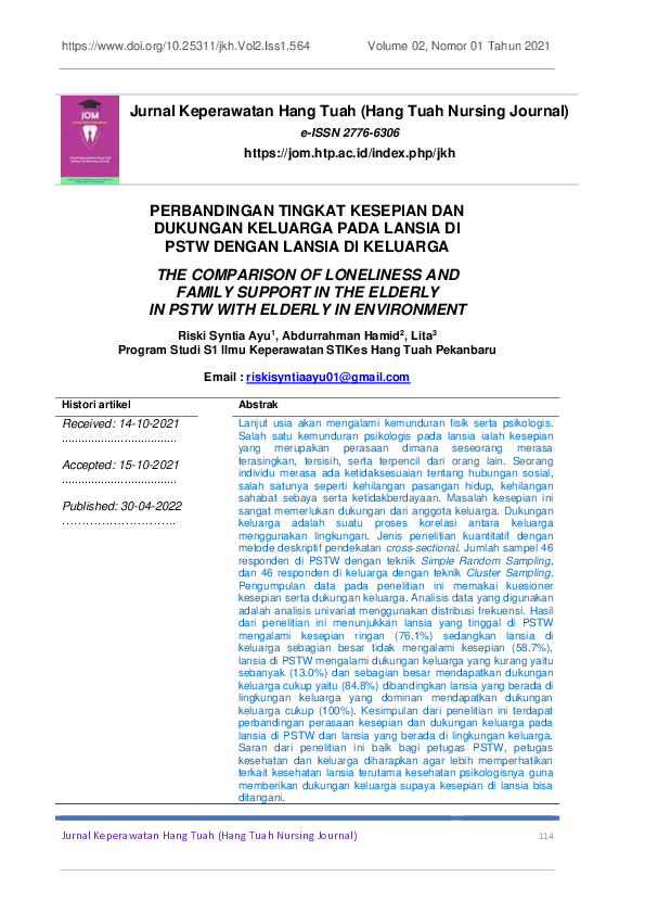 (PDF) Comparison of Feelings of Loneliness and Family Support in the ...