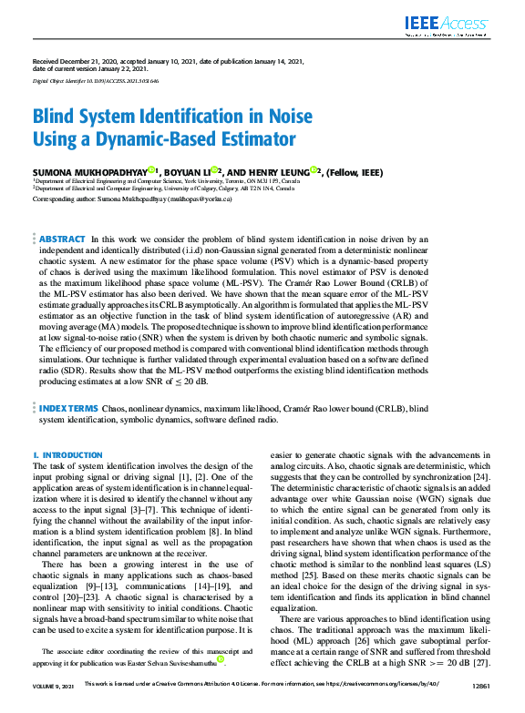 (PDF) Blind System Identification in Noise Using a Dynamic-Based Estimator