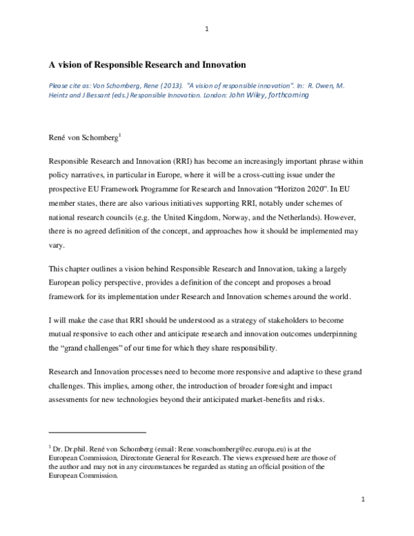 (PDF) A vision of Responsible Research and Innovation
