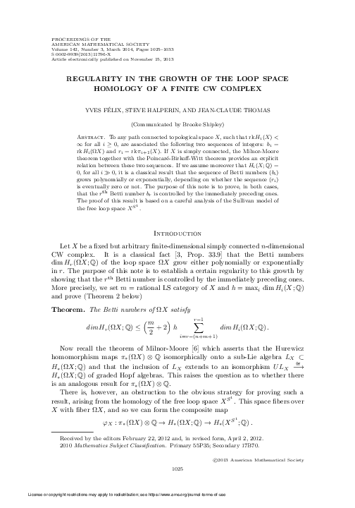 (PDF) Regularity in the growth of the loop space homology of a finite ...