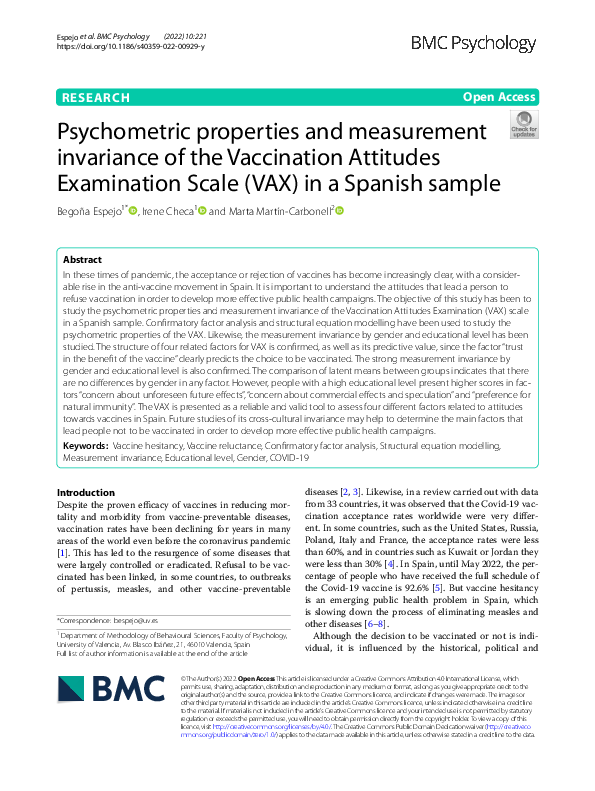 (PDF) Psychometric properties and measurement invariance of the ...