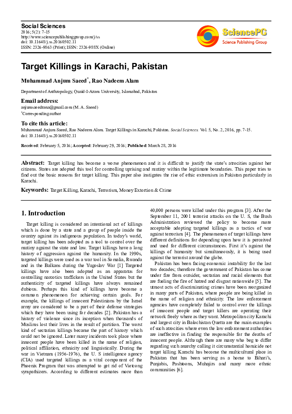(PDF) Target Killings in Karachi, Pakistan