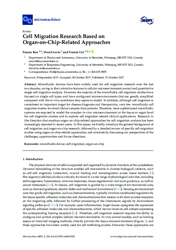 (PDF) Cell Migration Research Based on Organ-on-Chip-Related Approaches