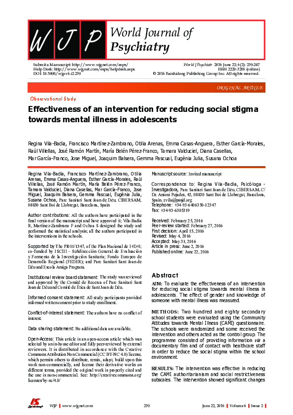 (PDF) Effectiveness of an intervention for reducing social stigma ...