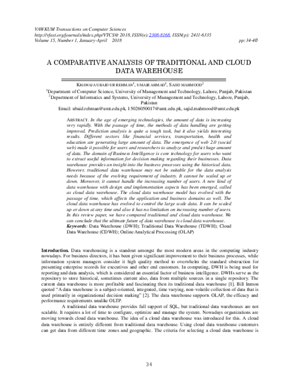 (PDF) A Comparative Analysis of Traditional and Cloud Data Warehouse