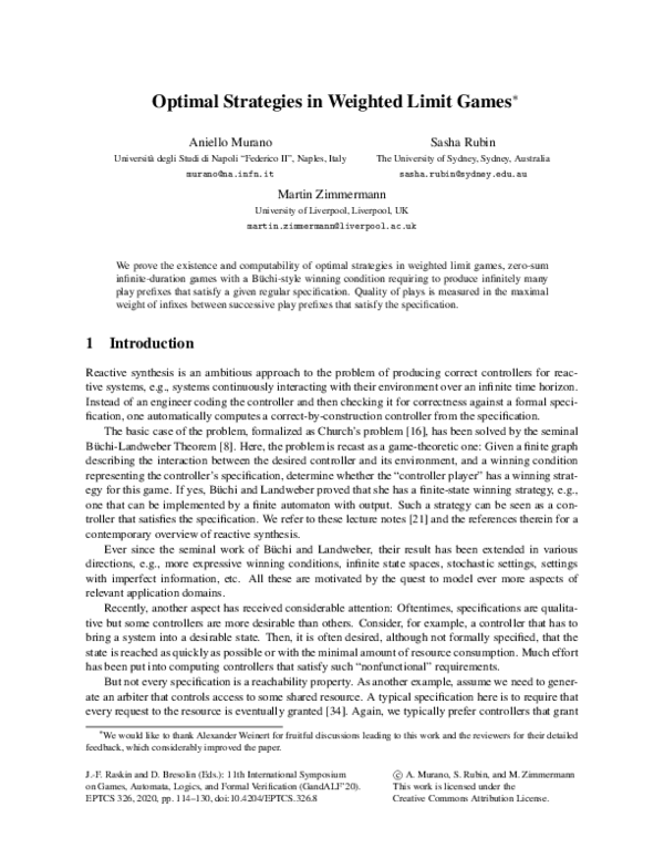 (PDF) Optimal Strategies in Weighted Limit Games
