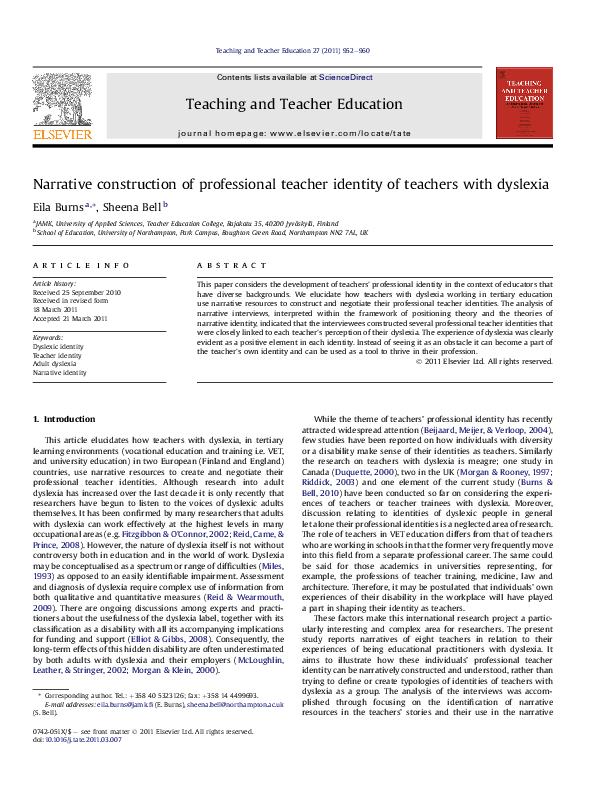 (PDF) Narrative construction of professional teacher identity of ...