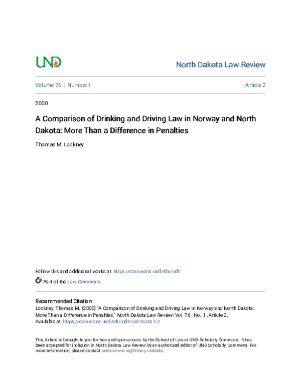 (PDF) A Comparison of Drinking and Driving Law in Norway and North