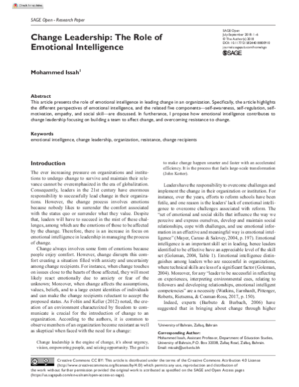 (PDF) Change Leadership: The Role of Emotional Intelligence