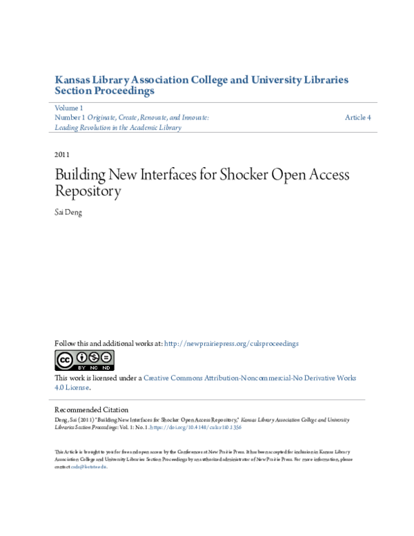 (PDF) Building New Interfaces for Shocker Open Access Repository