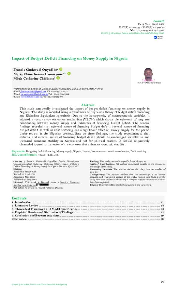 (PDF) Impact of Budget Deficit Financing on Money Supply in Nigeria