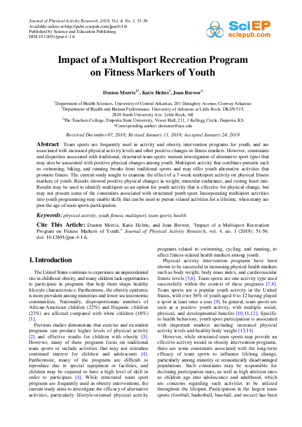 (PDF) Impact of a Multisport Recreation Program on Fitness Markers of Youth