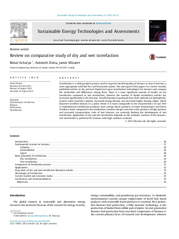 (PDF) Review on comparative study of dry and wet torrefaction