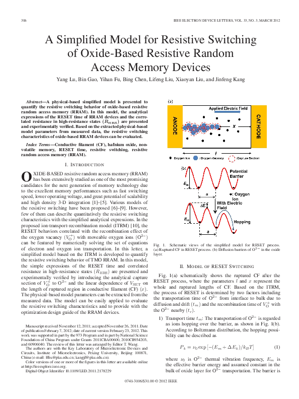 (PDF) A Simplified Model for Resistive Switching of Oxide-Based ...