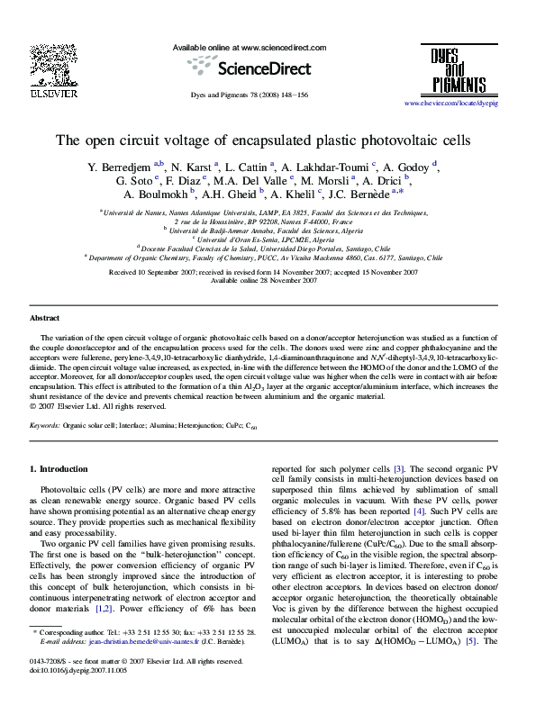 (PDF) The open circuit voltage of encapsulated plastic photovoltaic cells