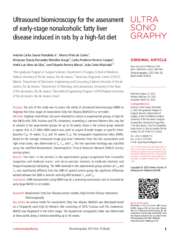 (PDF) Nonalcoholic fatty liver disease induced in rats by a high-fat ...