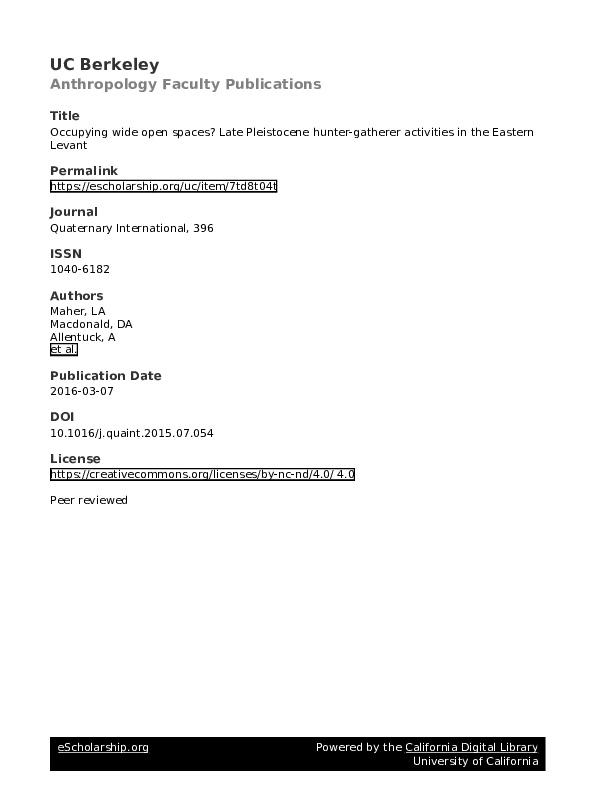 (PDF) Occupying wide open spaces? Late Pleistocene huntergatherer