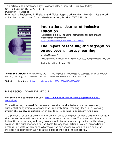(PDF) The impact of labelling and segregation on adolescent literacy ...