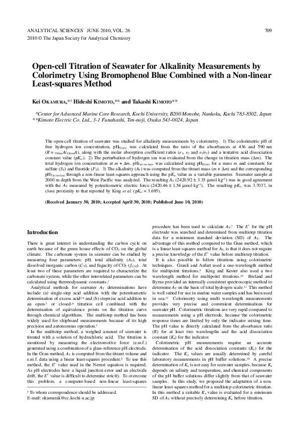  pdf open cell titration of seawater for alkalinity measurements by