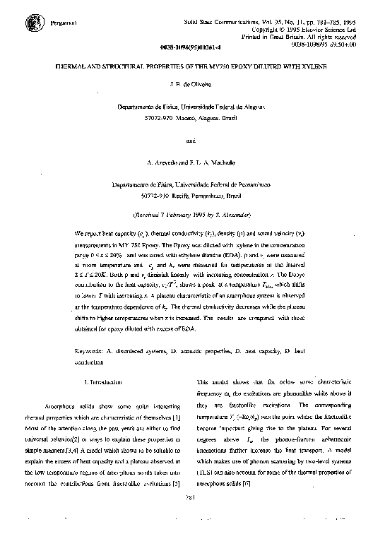 (PDF) Thermal and structural properties of the MY750 Epoxy diluted with