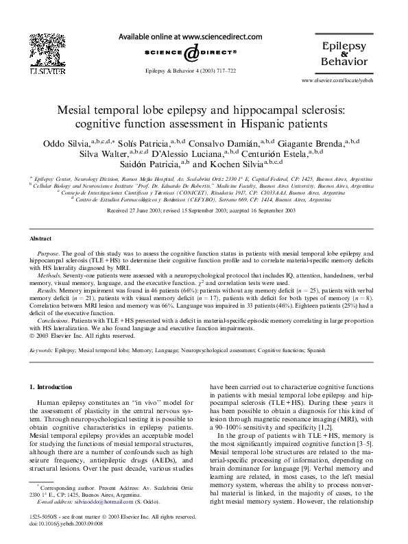 (PDF) Mesial temporal lobe epilepsy and hippocampal sclerosis ...