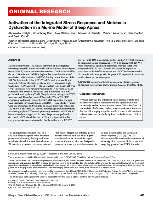 (PDF) Activation of the Integrated Stress Response and Metabolic ...