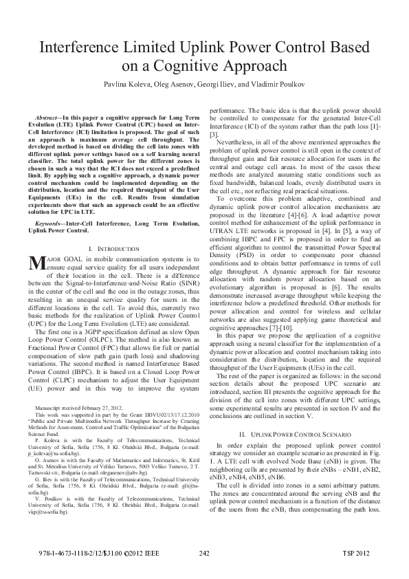(PDF) Interference limited Uplink Power Control based on a Cognitive ...