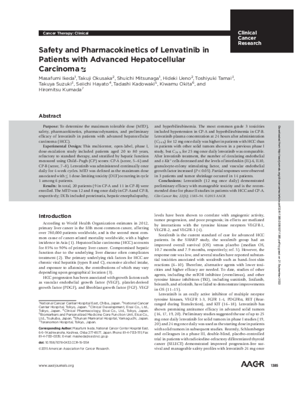 (PDF) Safety and pharmacokinetics of lenvatinib in patients with ...