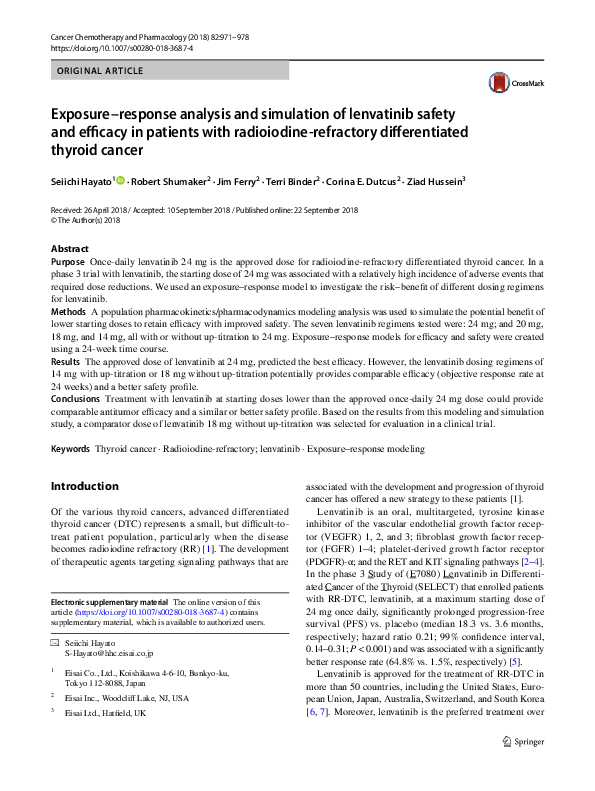 (PDF) Exposure–response analysis and simulation of lenvatinib safety ...
